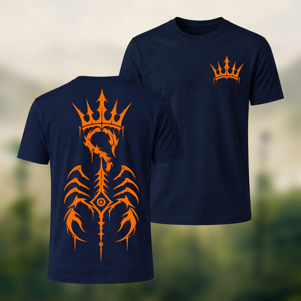 Intricate Scorpion Emblem Combed Cotton T-Shirt Navy