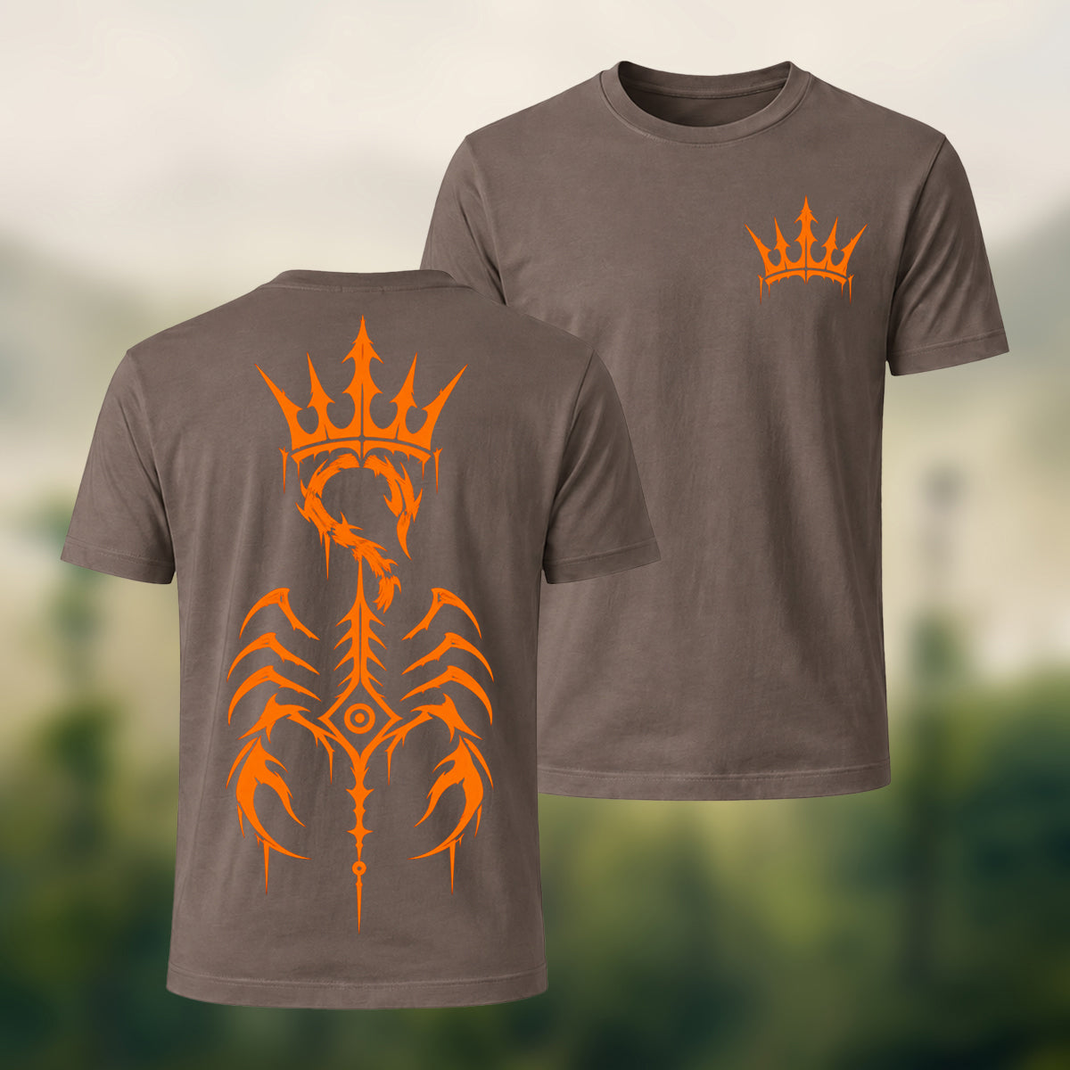 Intricate Scorpion Emblem Combed Cotton T-Shirt Coffee