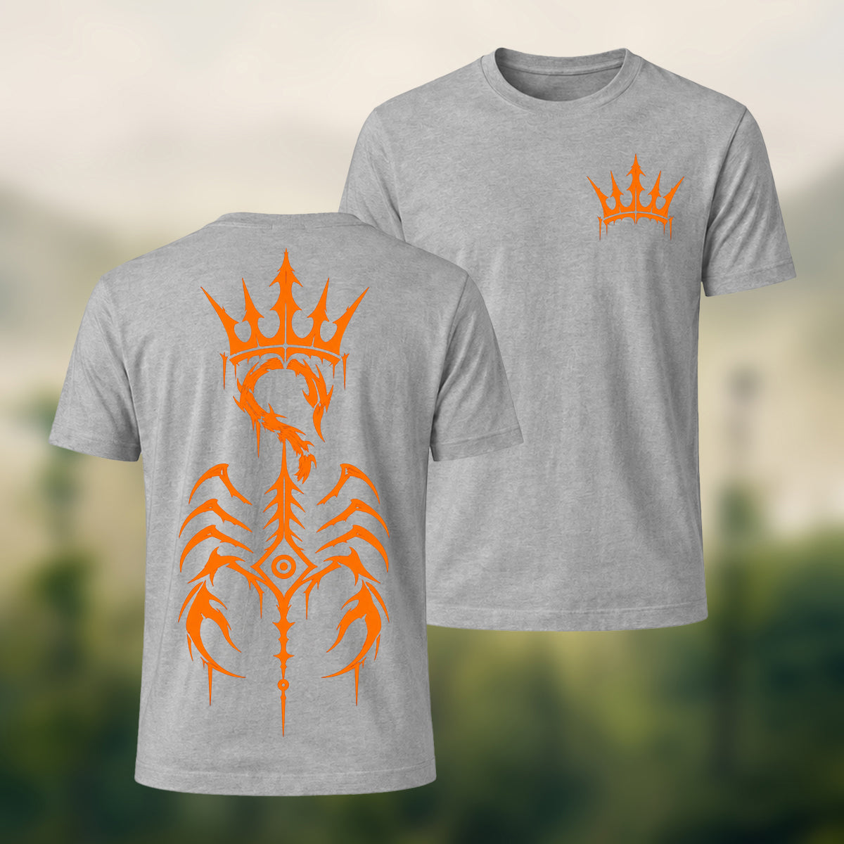 Intricate Scorpion Emblem Combed Cotton T-Shirt Heather Grey