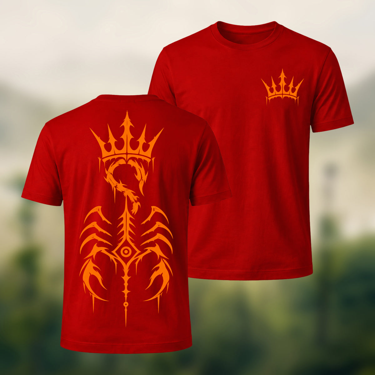 Intricate Scorpion Emblem Combed Cotton T-Shirt Red