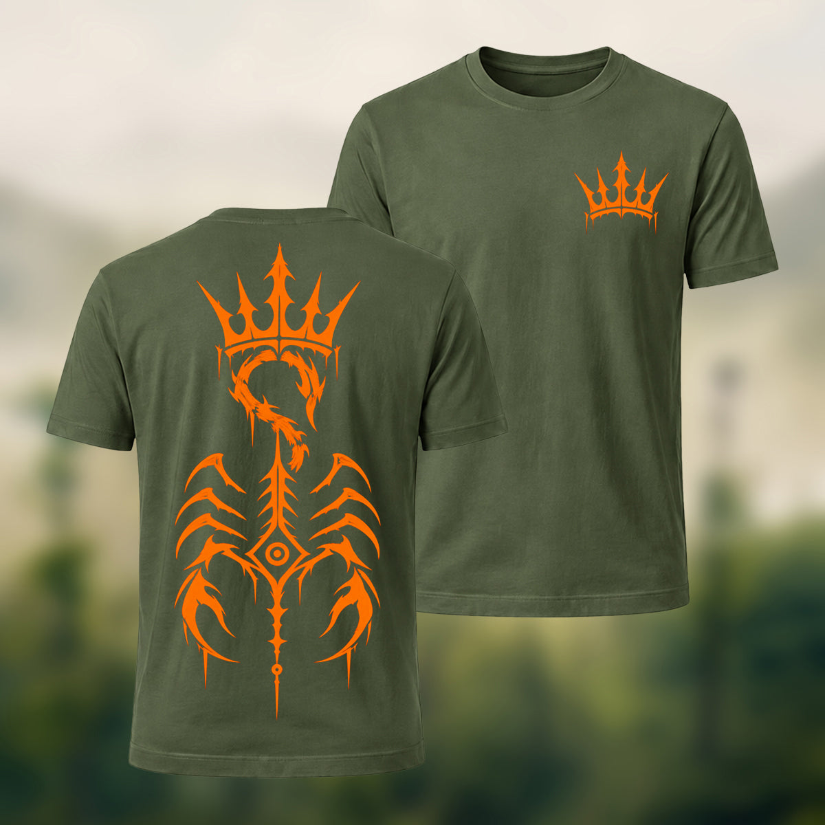 Intricate Scorpion Emblem Combed Cotton T-Shirt Olive Green