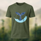 Minimalist Fluid Whale Tail Premium Cotton Tee Olive Green