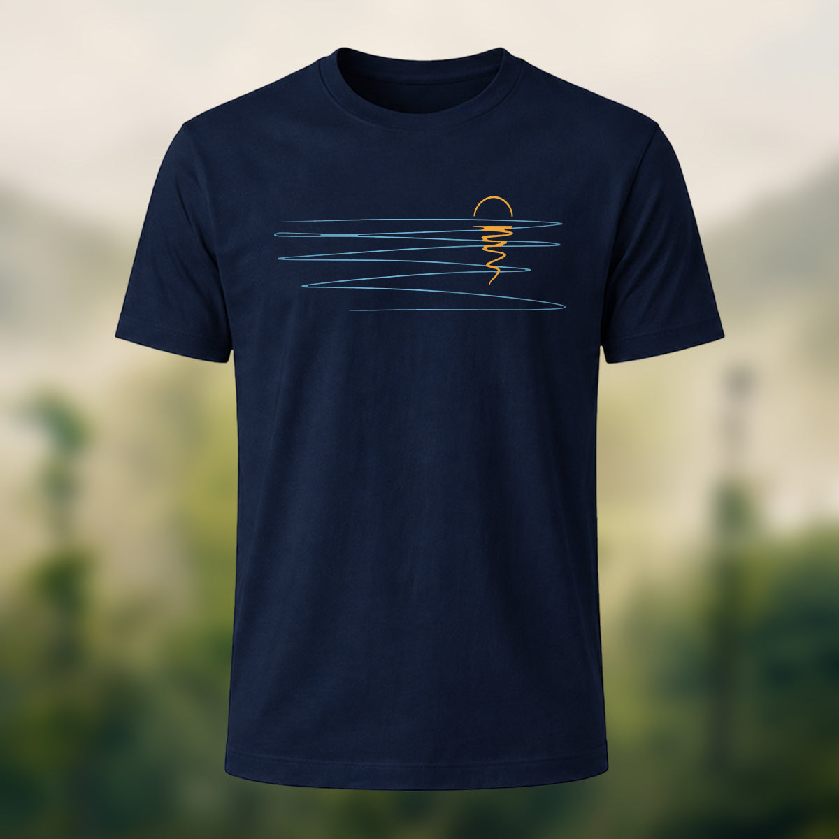 Minimalist Sunset Print Casual Cotton T-Shirt Navy