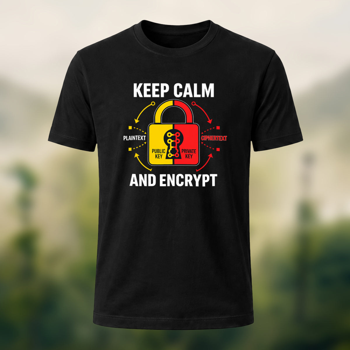 Keep Calm And Encrypt Print Casual Cotton T-Shirt Black