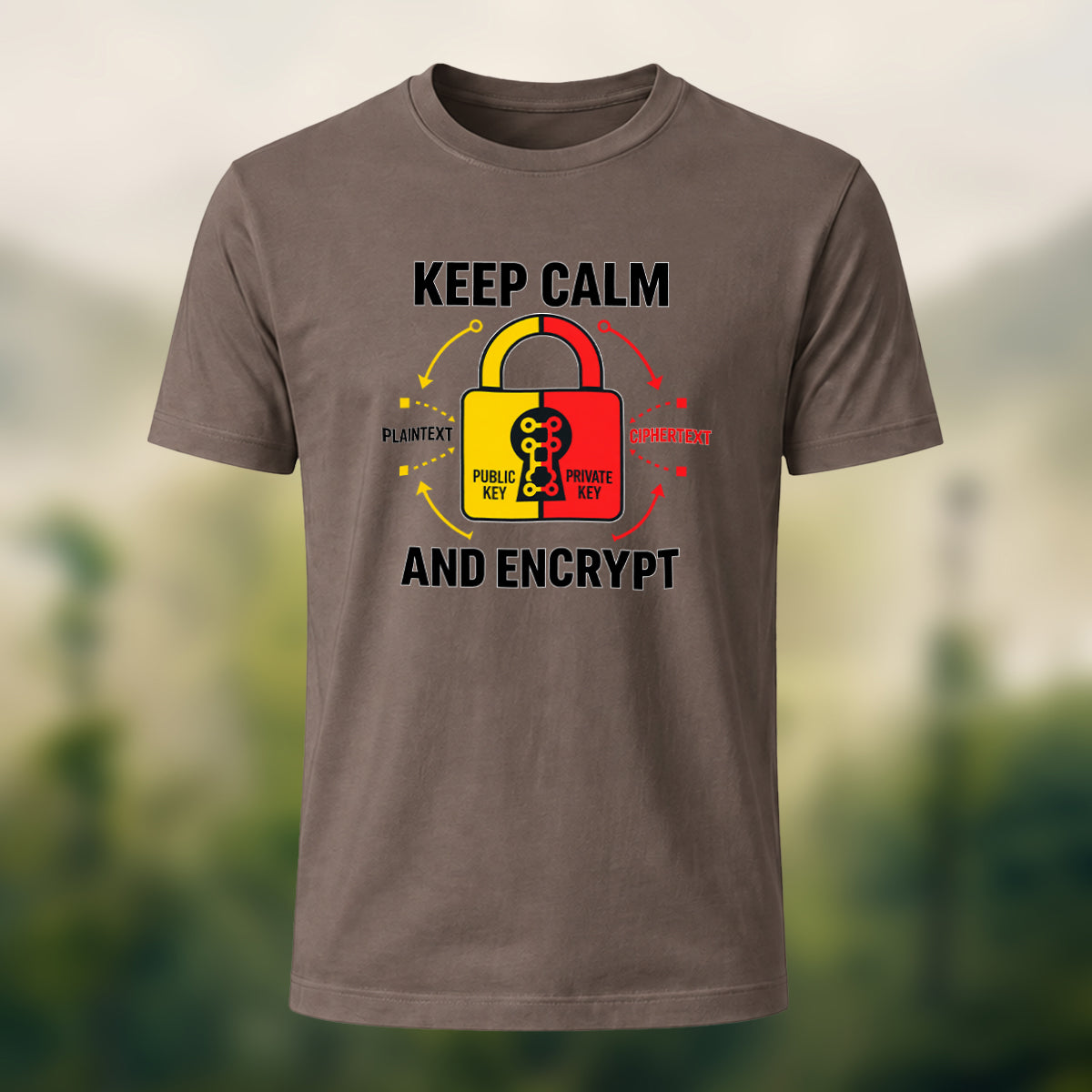 Keep Calm And Encrypt Print Casual Cotton T-Shirt Coffee