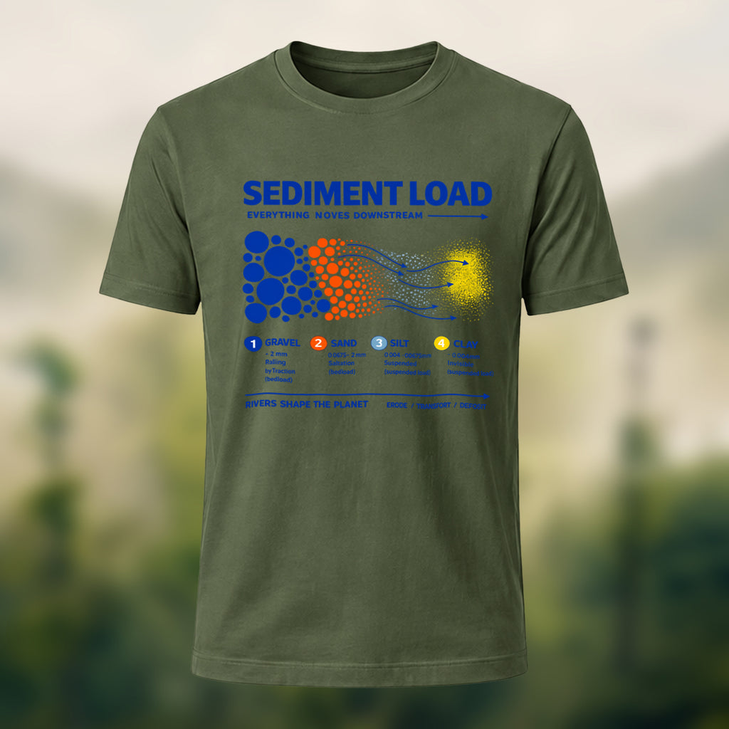 DTG Sediment Load Print Casual Soft Cotton T-Shirt Olive Green