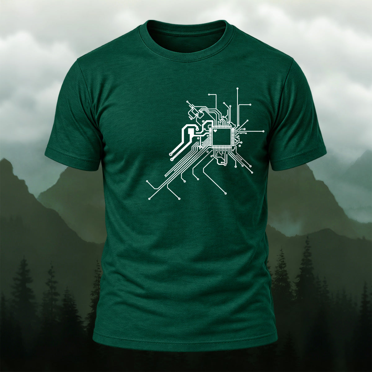 Clean Tech Microchip Soft Cotton T-Shirt Forest Green