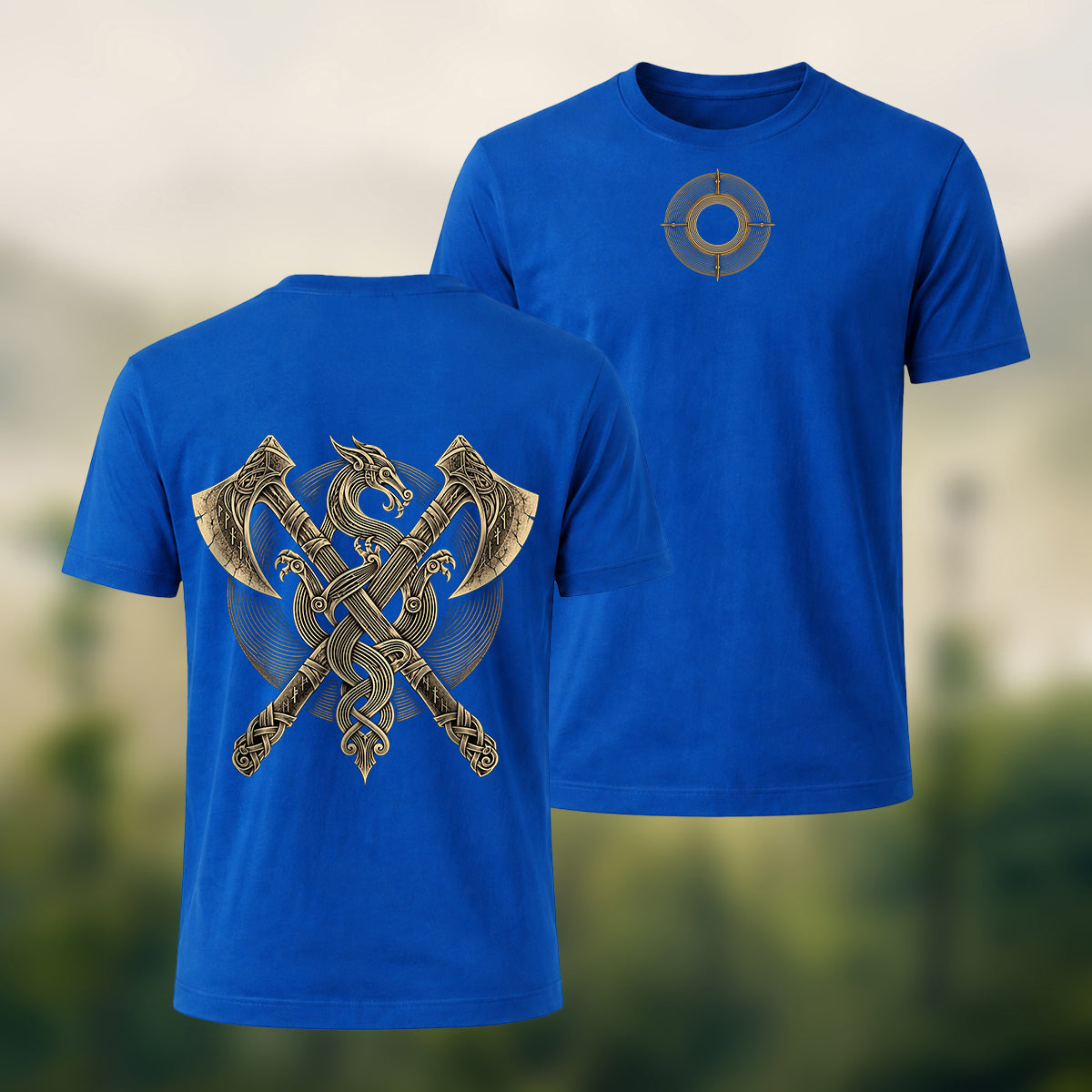 Vintage Viking Axe Print Premium Cotton T-Shirt Royal Blue