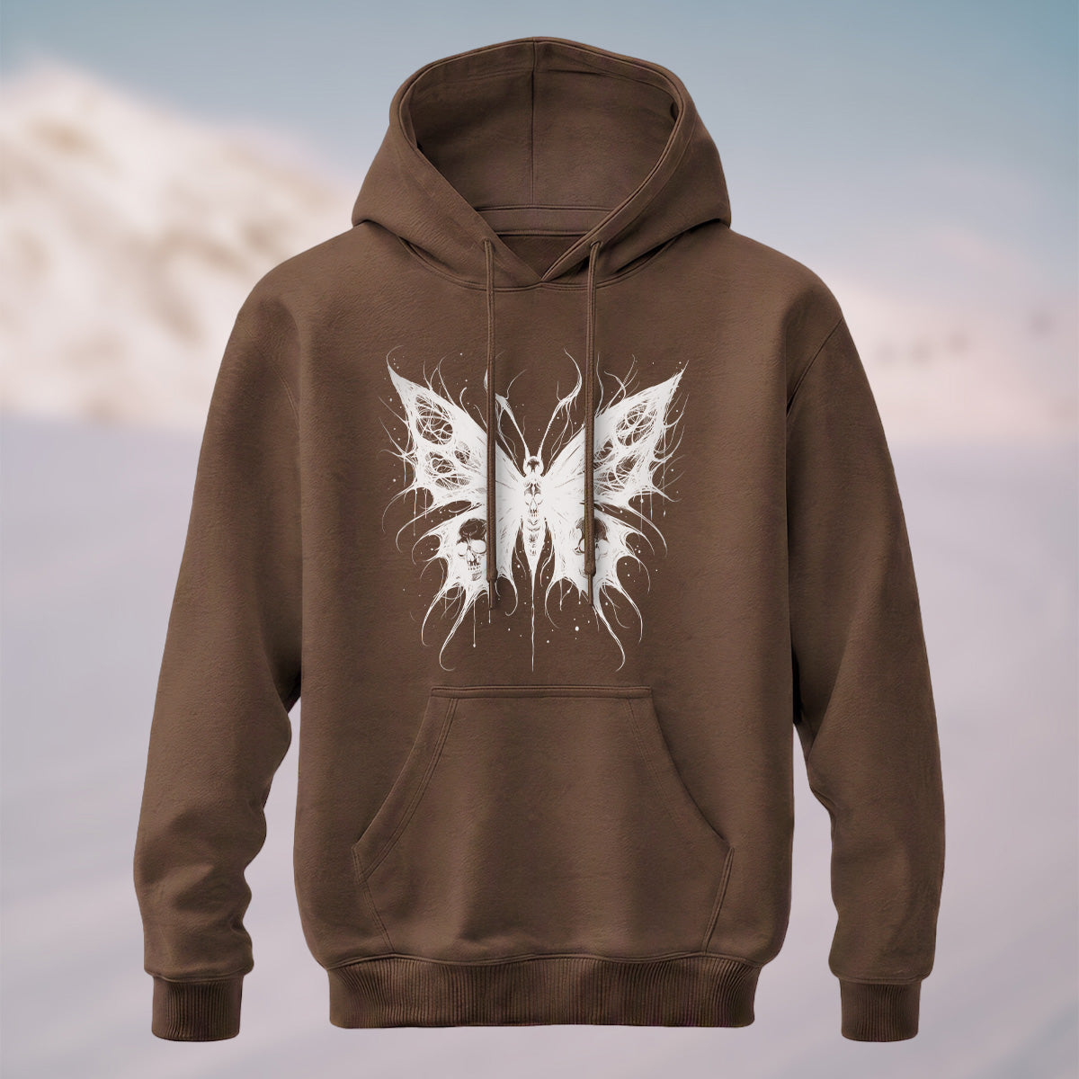 Cotton Made Dark Butterfly Skeleton Print Hoodie Coffee