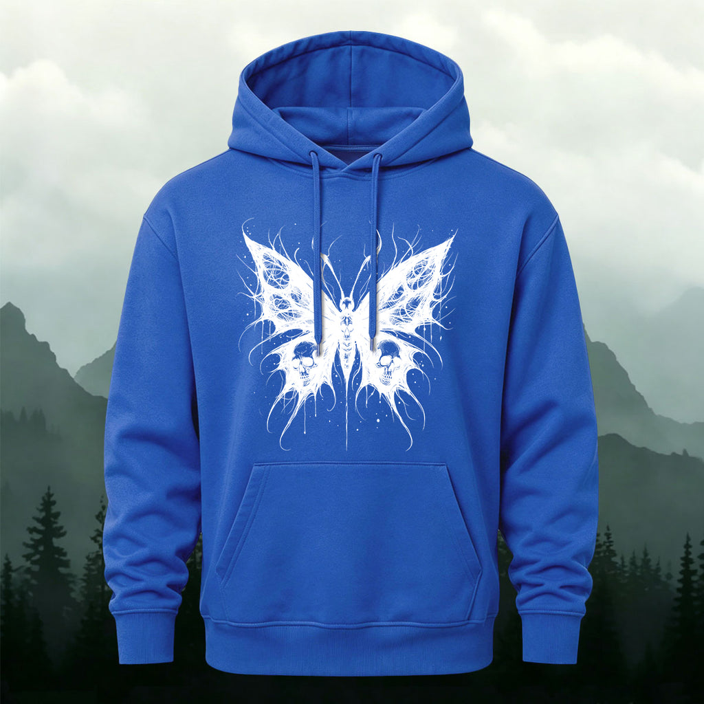 Cotton Made Dark Butterfly Skeleton Print Hoodie Blue