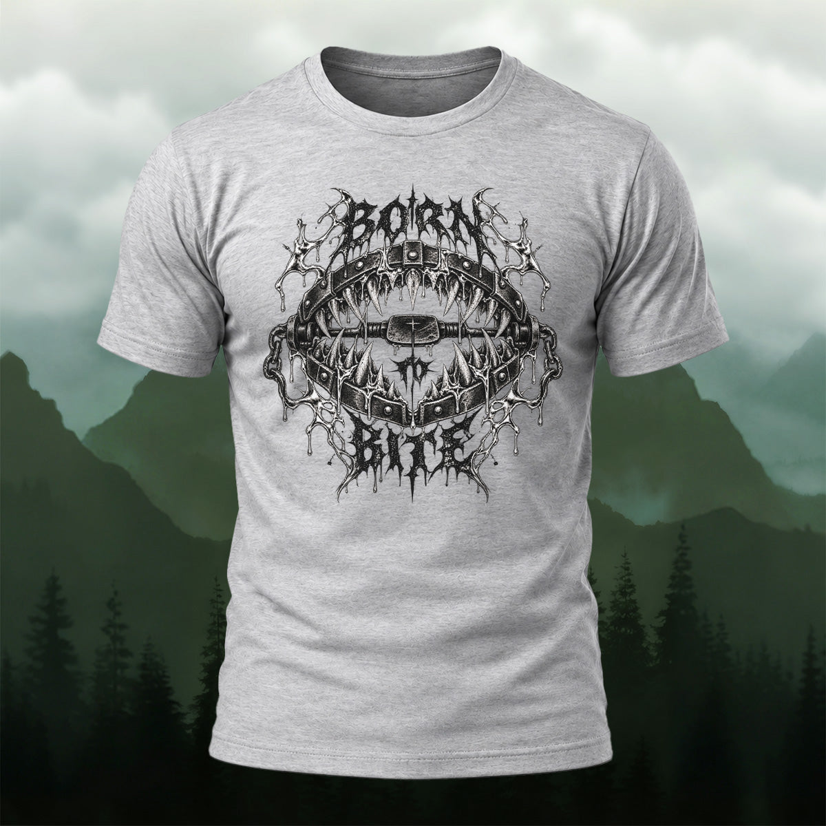 Dark Metallic Fang Trap Combed Cotton T-Shirt Heather Grey