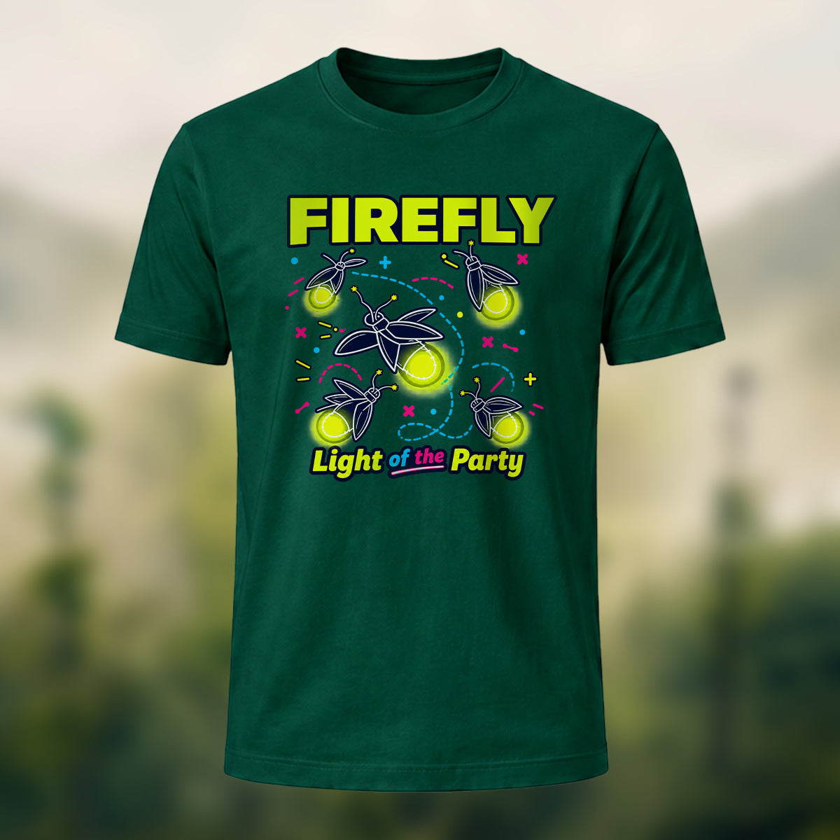 Playful Glowing Firefly Soft Cotton T-Shirt Forest Green