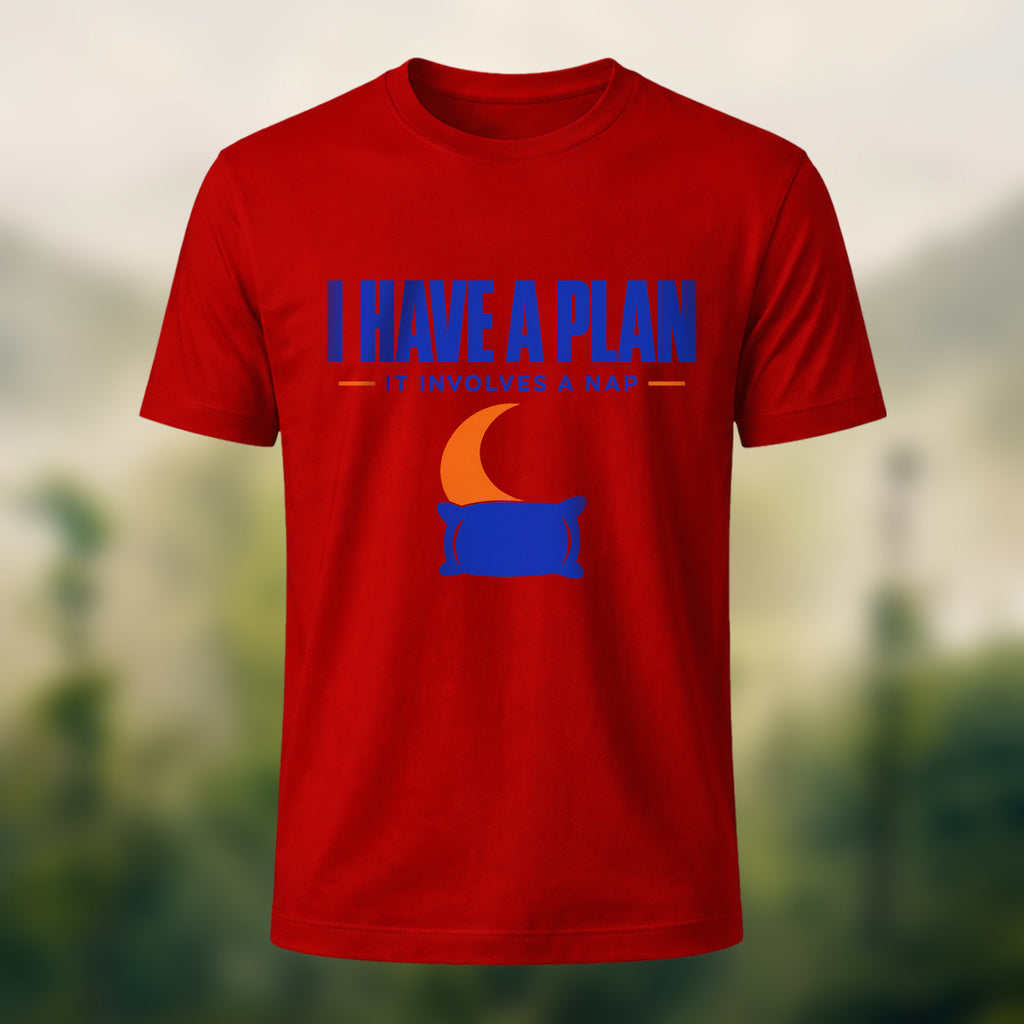 Playful Nap Illustration Combed Cotton T-Shirt Red