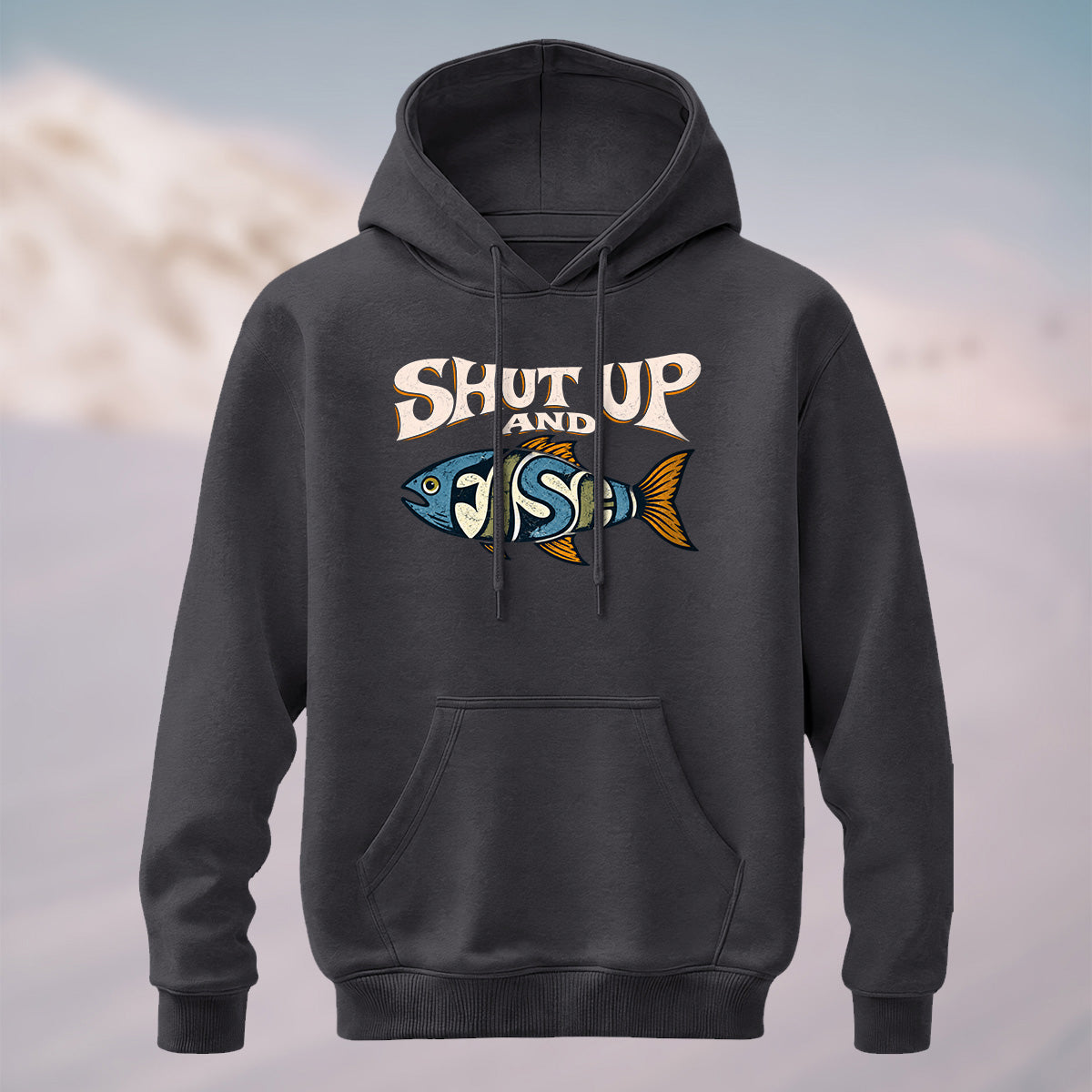 Cotton Made Vintage Playful Fishing Hoodie Dark Grey