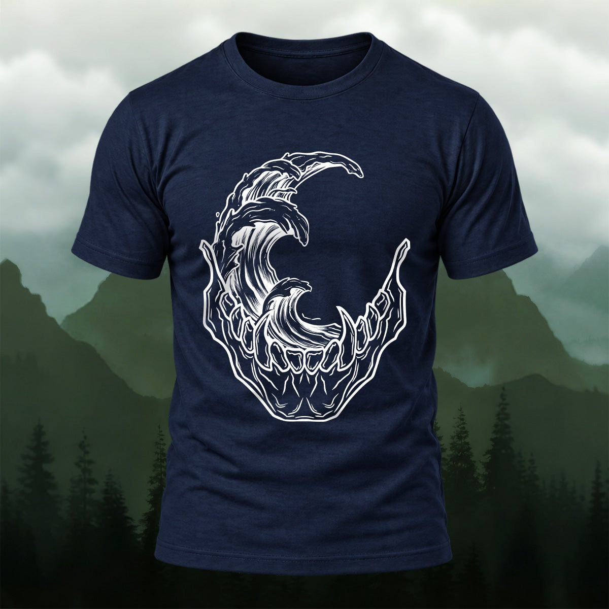 Abstract Skeleton Wave Premium Cotton T-Shirt Navy