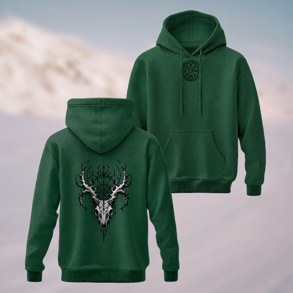 Cotton Made Gothic Skeleton Print Hoodie Forest Green