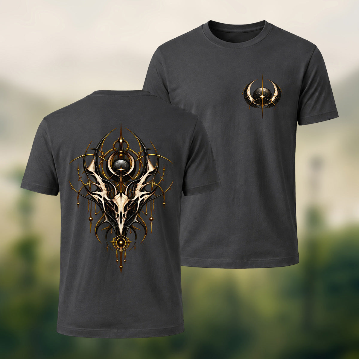 Ornate Gothic Emblem Premium Cotton T-Shirt Dkgy