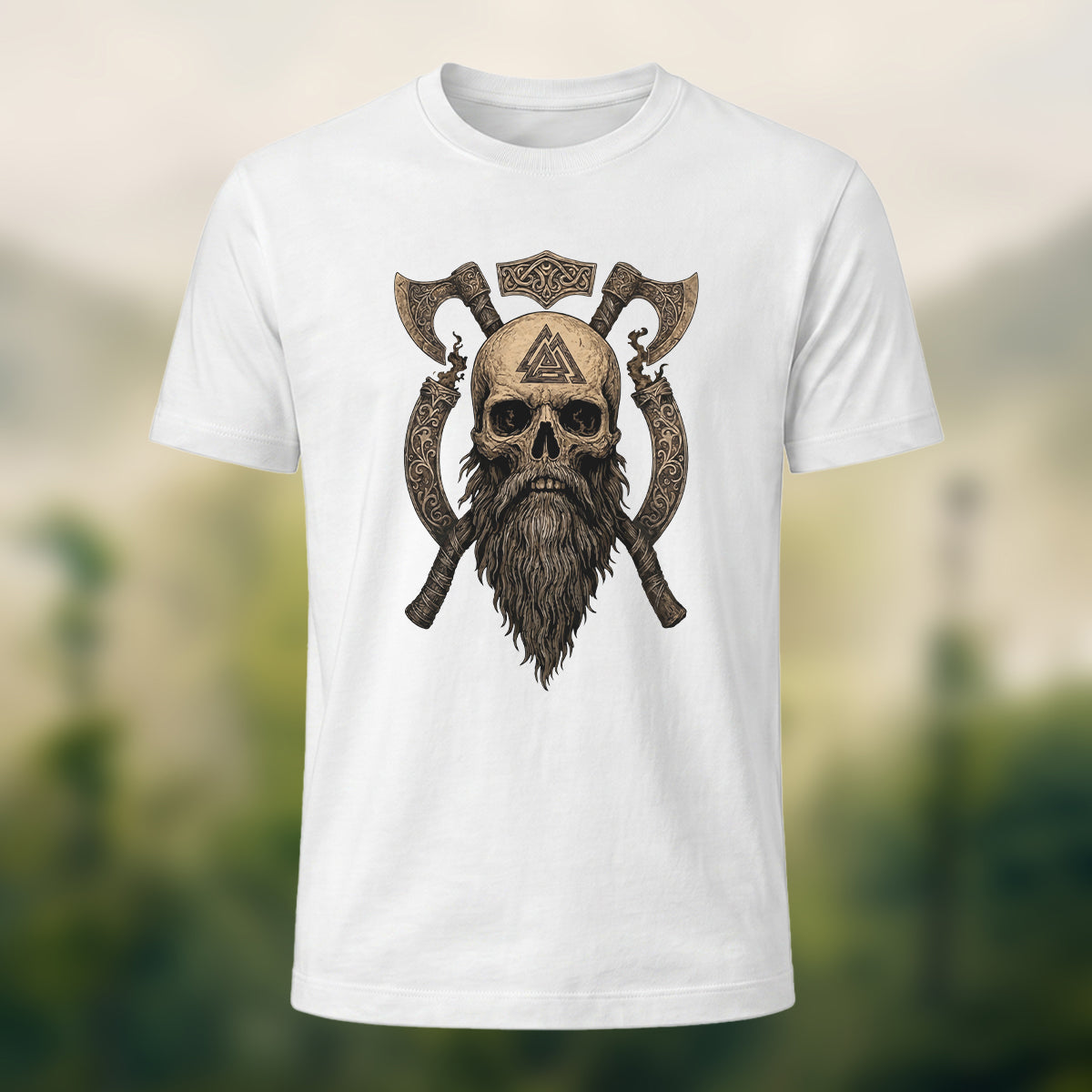 Nordic Warrior Skeleton Print Casual Soft Cotton T-Shirt White