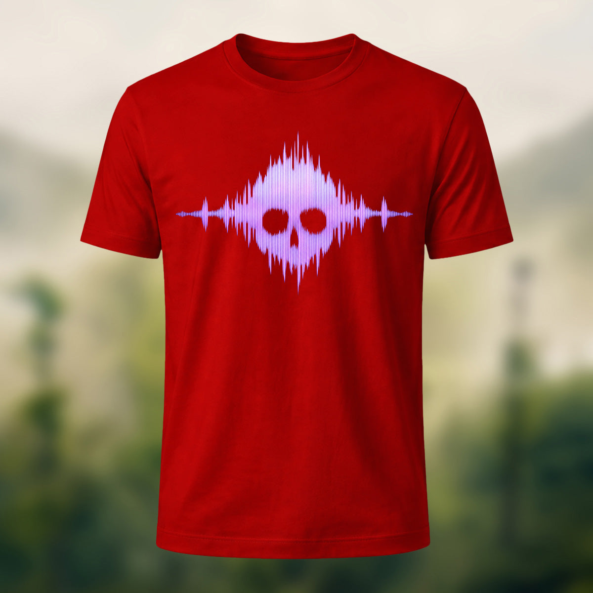 Gothic Skull Waveform Soft Cotton T-Shirt Red