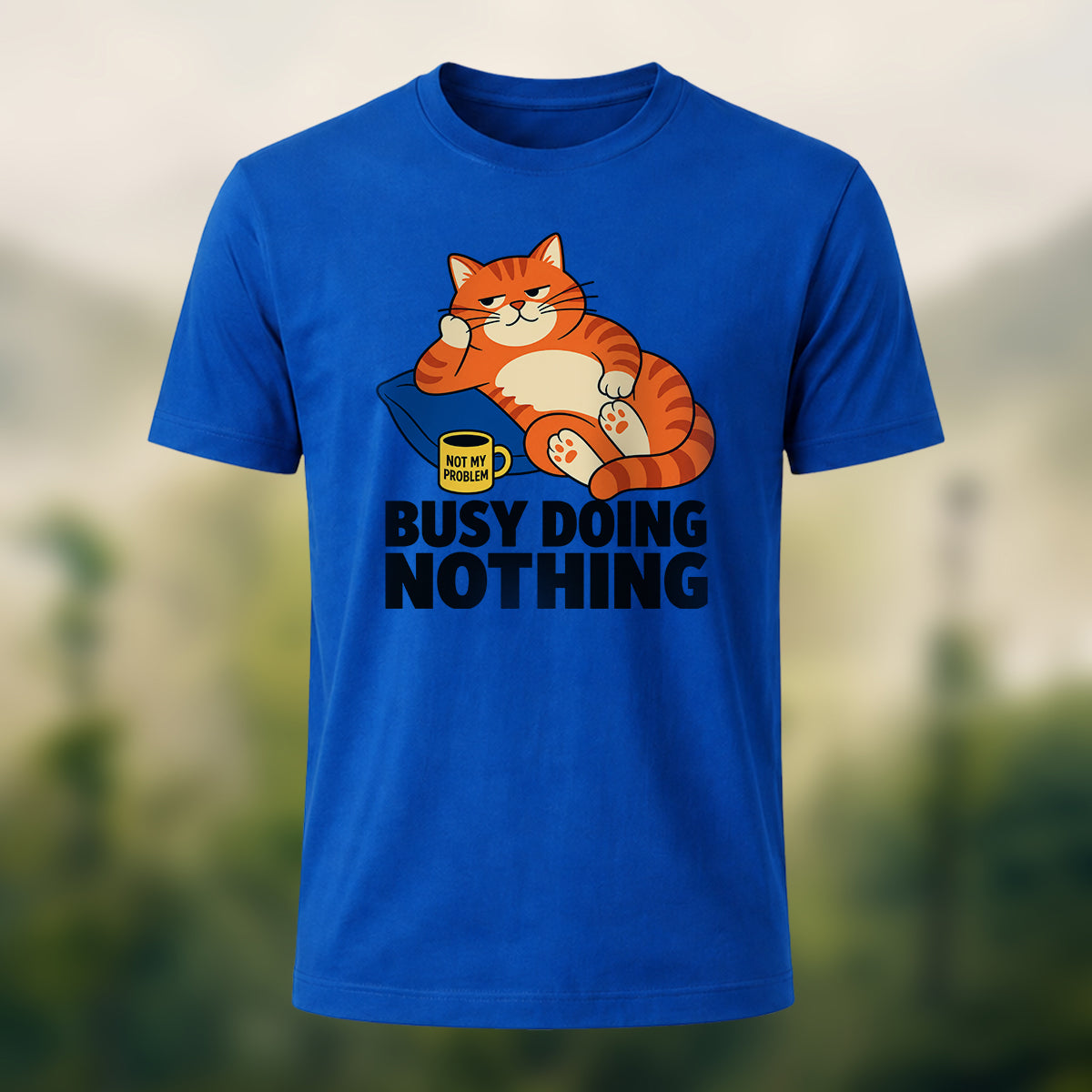 Laid-Back Cozy Cat Soft Cotton T-Shirt Royal Blue