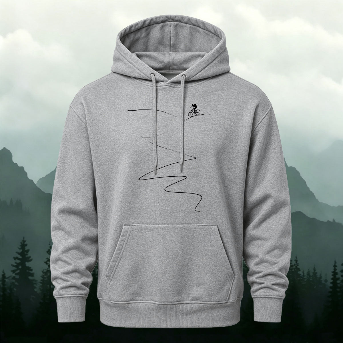 Cotton Made Minimalist Style Cycling Print Hoodie Gray
