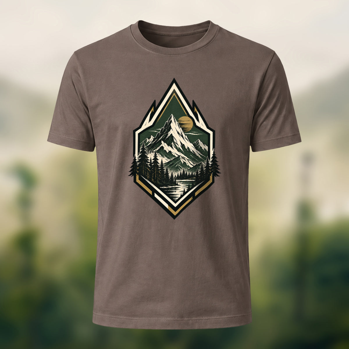 Vintage Wilderness Mountain Badge Cotton T-Shirt Coffee