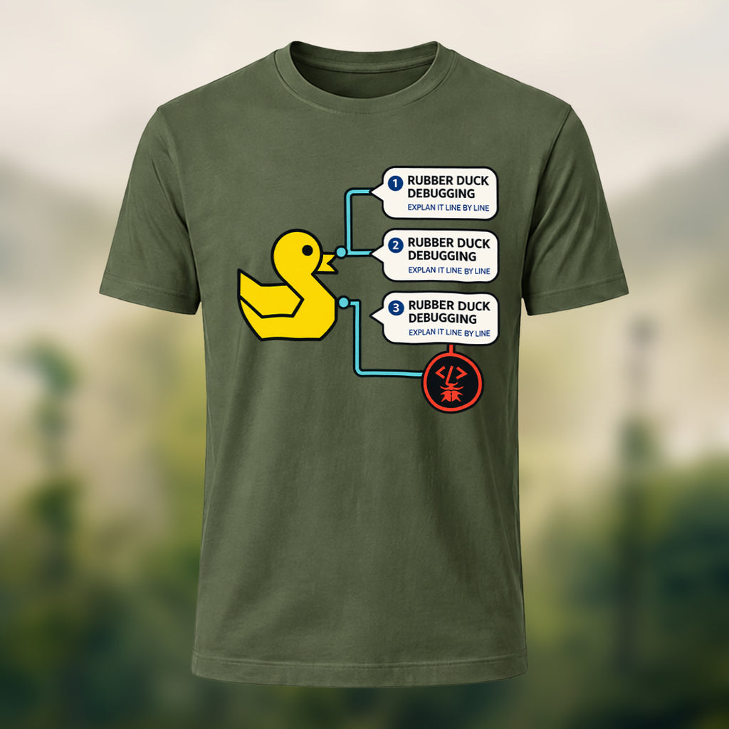 Rubber Duck Debugging Print Casual Soft Cotton T-Shirt Olive Green