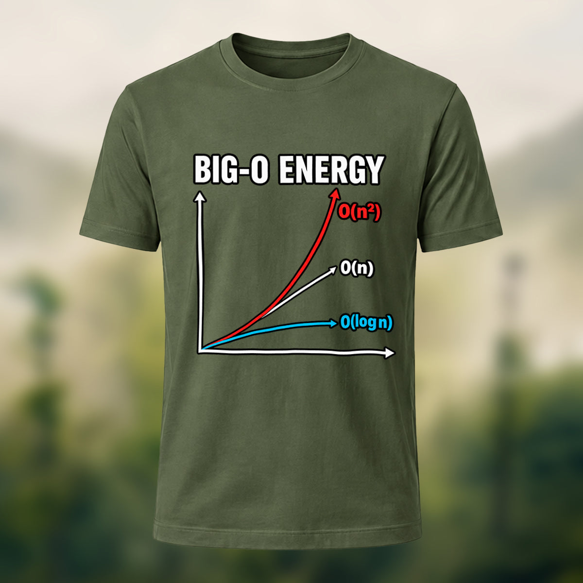 Big-O Energy Print Casual Premium Cotton T-Shirt Olive Green
