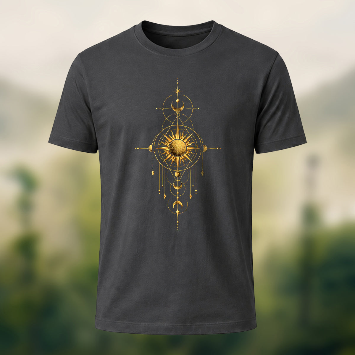 Mystical Sun Print Premium Cotton T-Shirt Charcoal