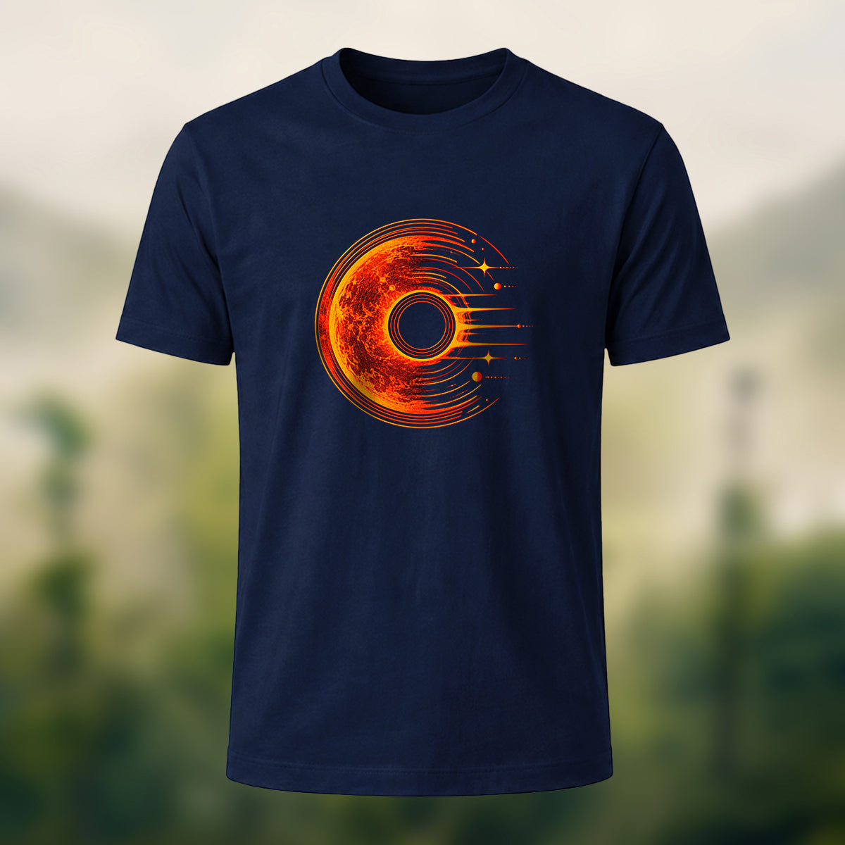 Solar Flare Print Combed Cotton T-Shirt Navy