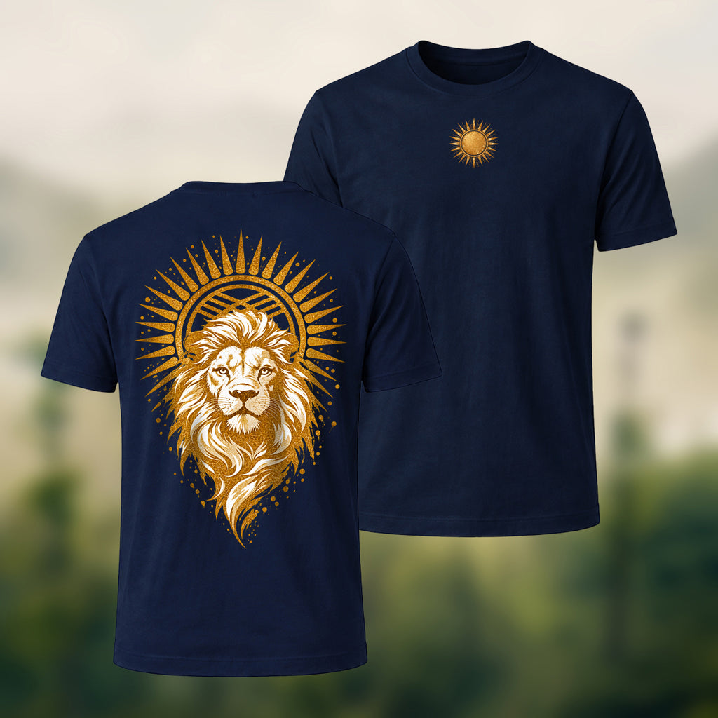Golden Lion Medallion Print Premium Cotton T-Shirt Navy