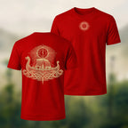 Viking Longship Print Casual Cotton T-Shirt Red