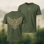 Viking Eagle Print Combed Cotton T-Shirt Olive Green
