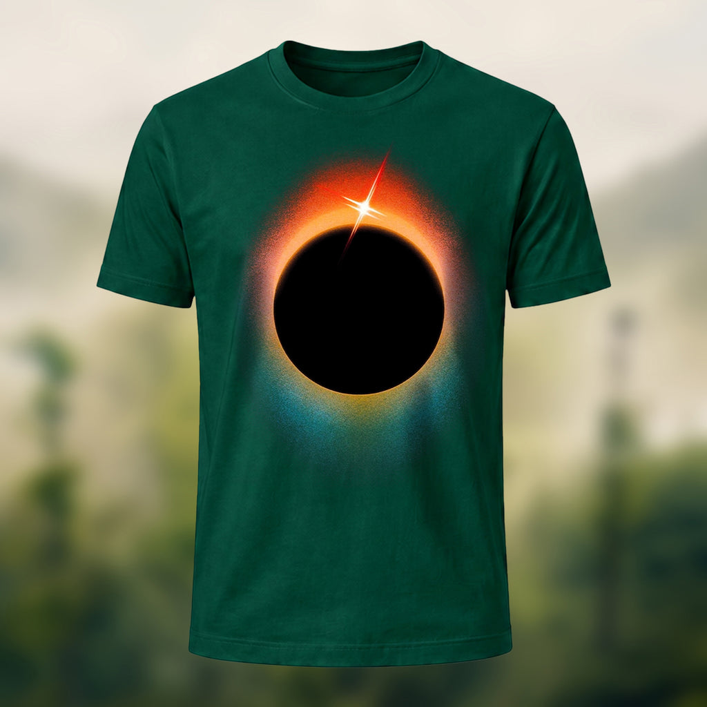 DTG Minimal Solar Eclipse Print Combed Cotton T-Shirt Forest Green