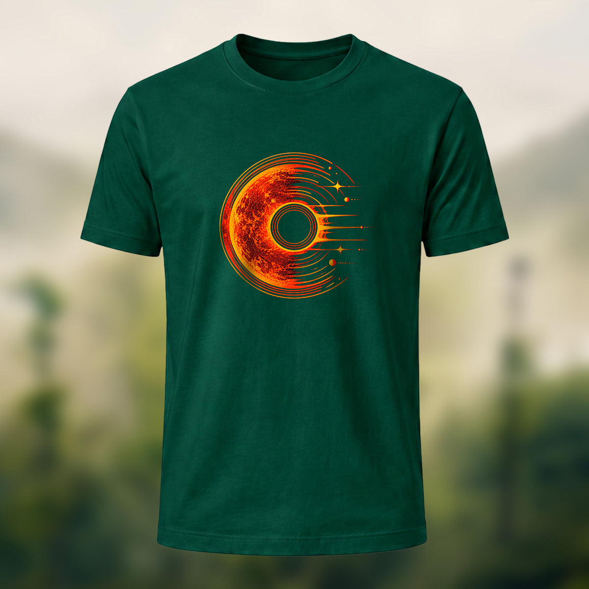 Solar Flare Print Combed Cotton T-Shirt Forest Green