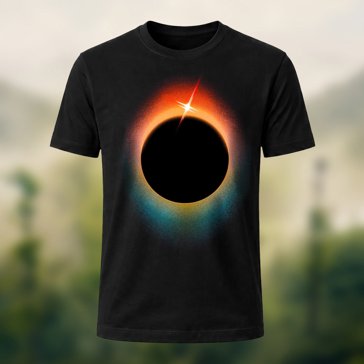 DTG Minimal Solar Eclipse Print Combed Cotton T-Shirt Black