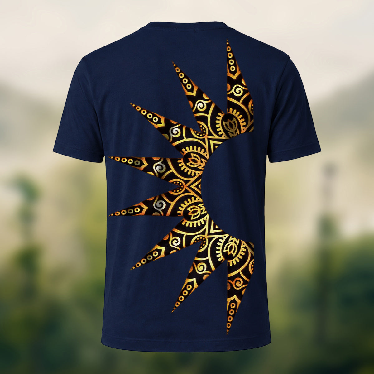 Sacred Sun Print Premium Cotton T-Shirt Navy