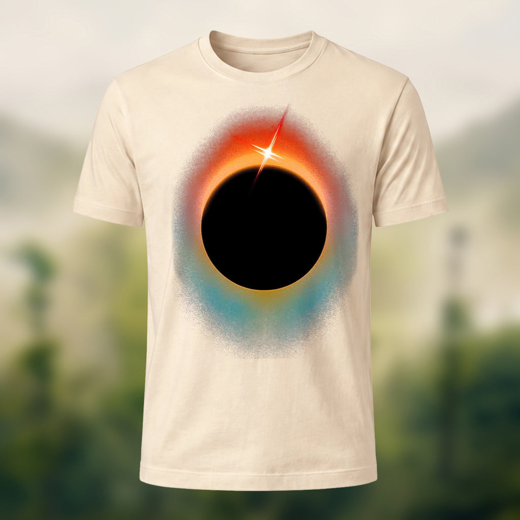 DTG Minimal Solar Eclipse Print Combed Cotton T-Shirt Beige
