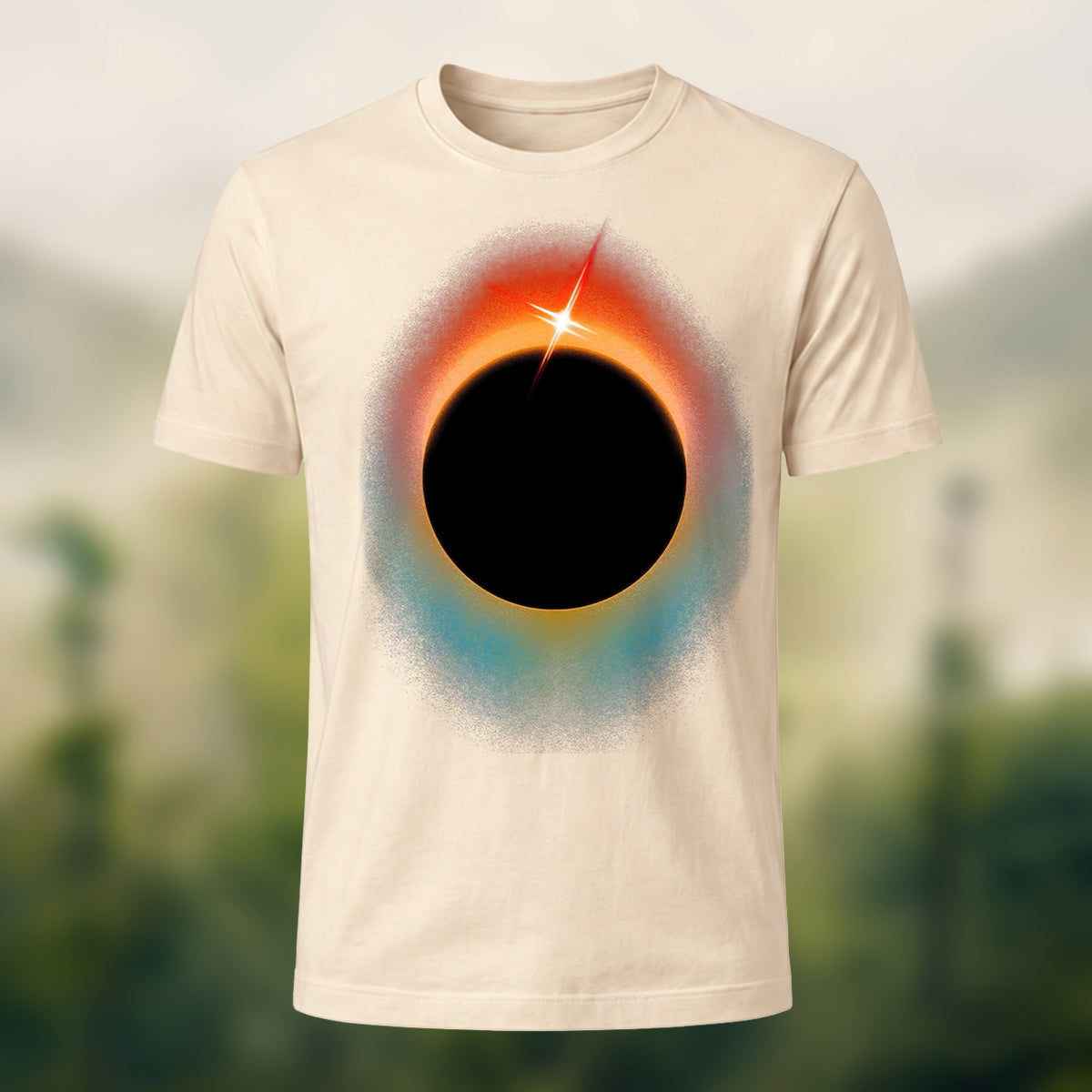 DTG Minimal Solar Eclipse Print Combed Cotton T-Shirt Beige
