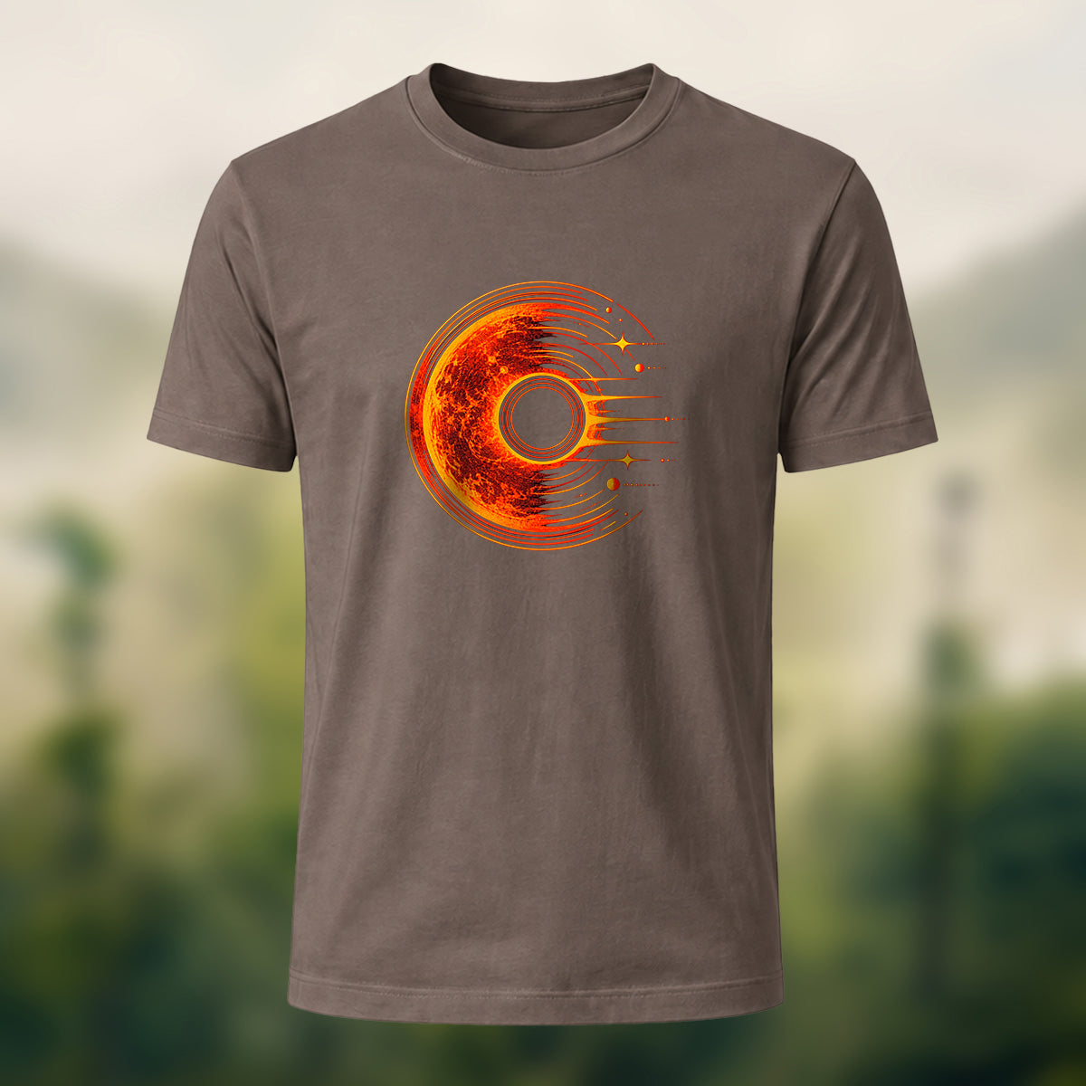 Solar Flare Print Combed Cotton T-Shirt Coffee