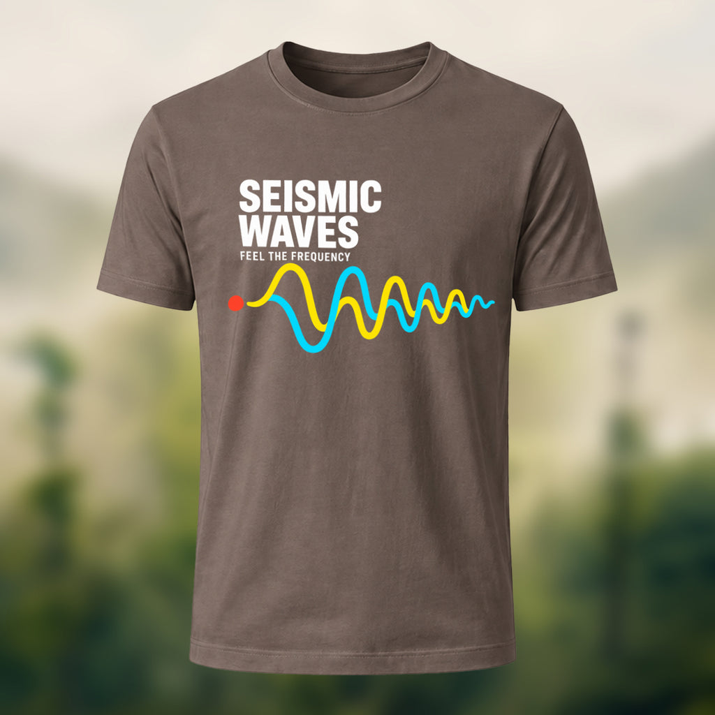 Seismic Waves Print Casual Soft Cotton T-Shirt Coffee