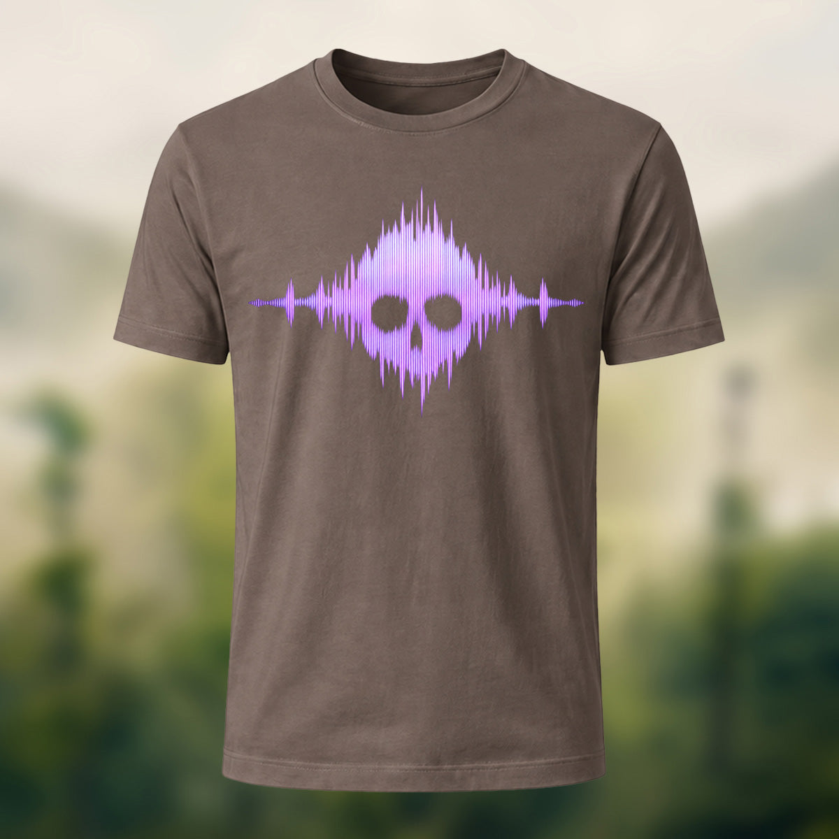 Gothic Skull Waveform Soft Cotton T-Shirt Coffee