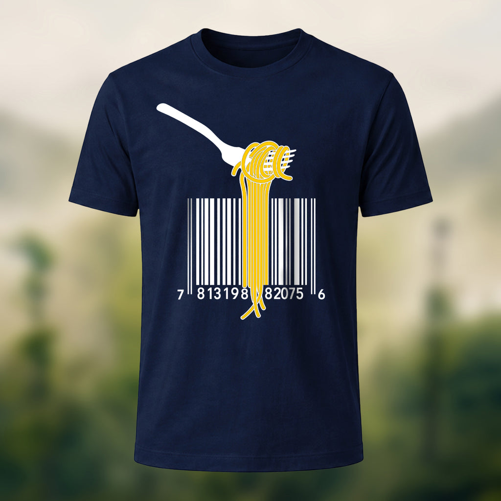 Pasta Barcode Print Casual Cotton T-Shirt Navy