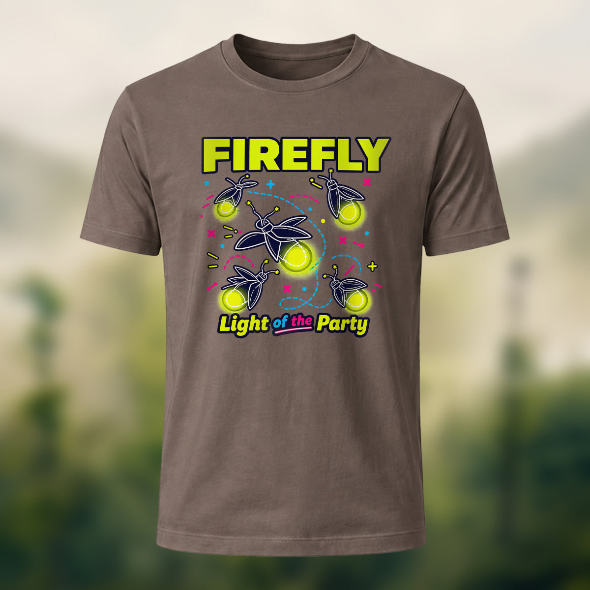 Playful Glowing Firefly Soft Cotton T-Shirt Coffee