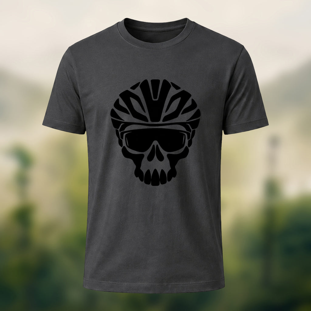 Edgy Cycling Skull Premium Cotton T-Shirt Charcoal