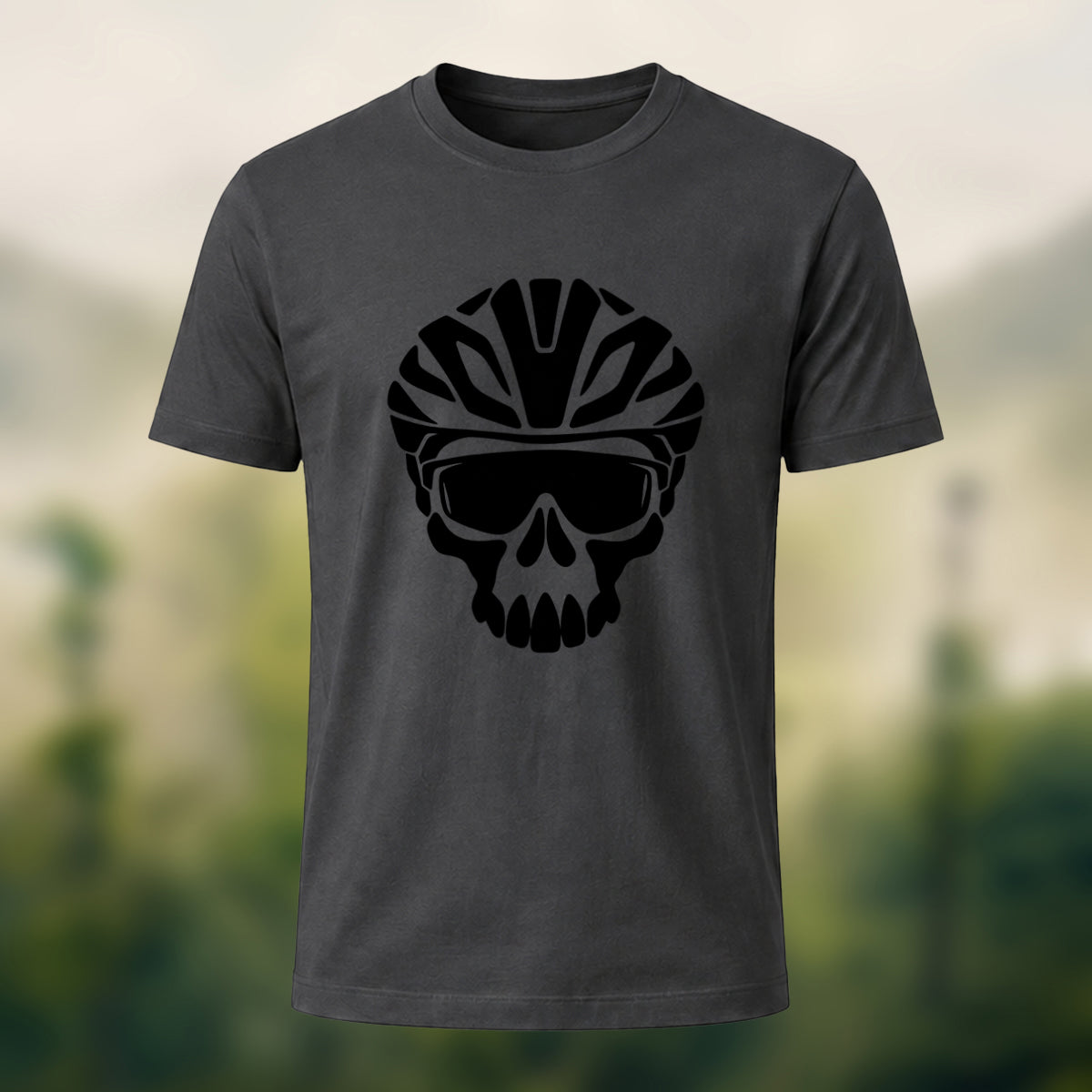 Edgy Cycling Skull Premium Cotton T-Shirt Charcoal