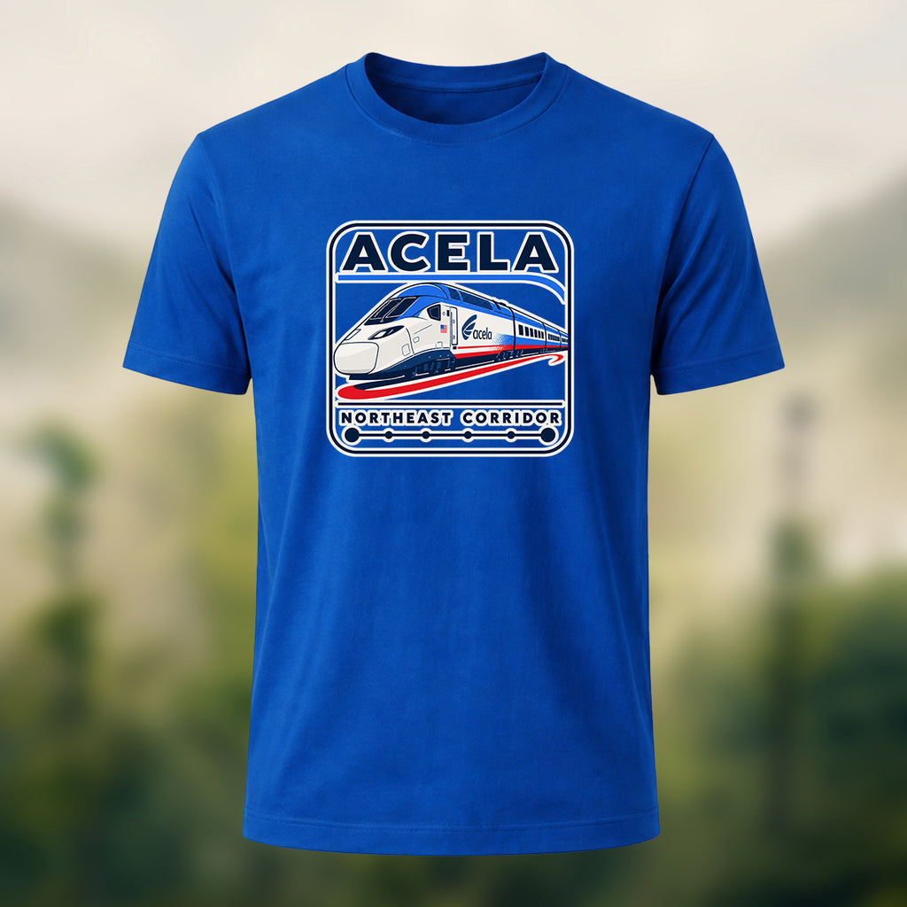 Acela Train Print Combed Cotton T-Shirt Royal Blue
