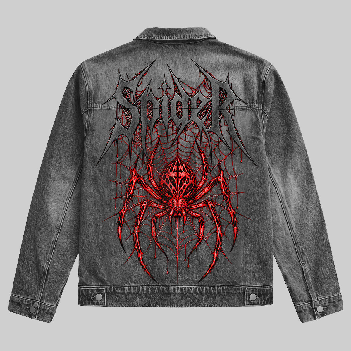 Intricate Gothic Spider Denim Jacket Dkgy