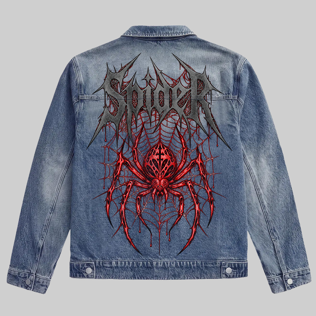 Intricate Gothic Spider Denim Jacket Royal Blue