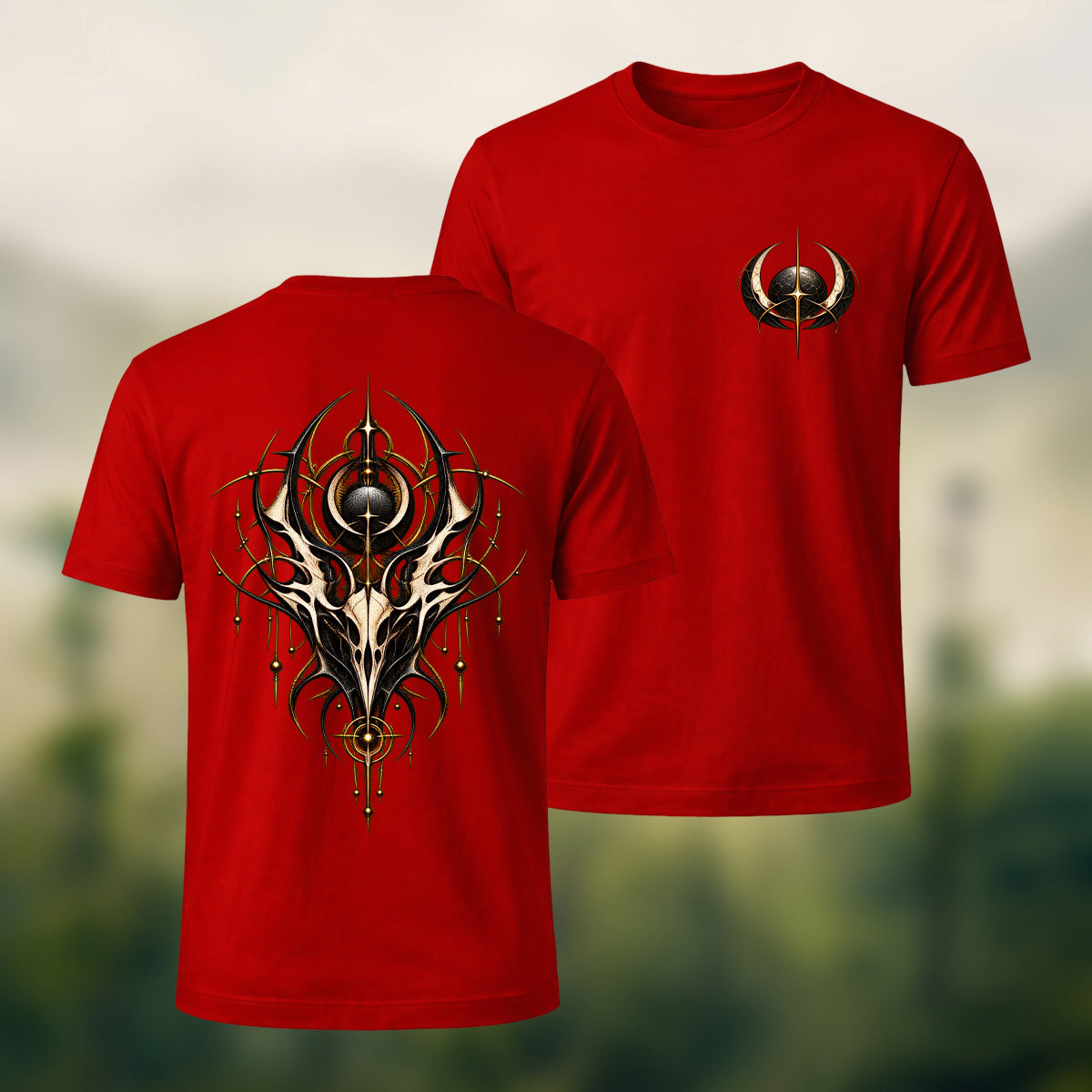 Ornate Gothic Emblem Premium Cotton T-Shirt Red